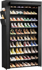 Kitsure Shoe Rack - 10-Tier Shoe Organizer with Zippered Dust Cover & Side Pockets, Easy to Assemble, Space Saving Shoe Rack for Closet, Entryway, Living Room, 33" x 12.4" x 69.3", Black