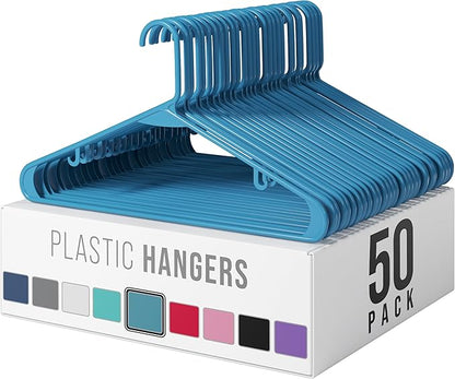 Plastic Hangers 50 Pack Blue - Clothes Hangers - Makes The Perfect Coat Hanger and General Space Saving Hangers for Closet and New Apartment Essentials - Percheros Ganchos para Colgar Ropa Hangars