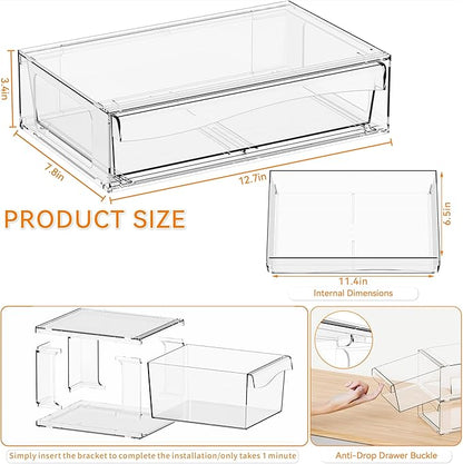 Yieach 12"W Clear Stackable Storage Drawers,2 Pack Pull Out Acrylic Drawers Organizer for Desk,Vanity,Bathroom,Plastic Office Supply Organizers And Storage Bins for Pen,Pencil,Craft,Sunglass,Medicine