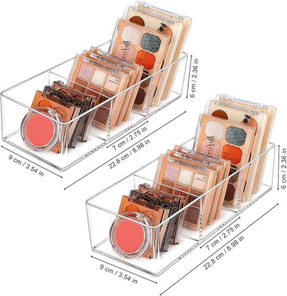 JessLab Acrylic Organizer, 2PK Cube Sections Makeup Organizer for Drawer, Makeup Organizer for Vanity, Countertop, Bathroom, Kitchen and Cabinet Storage(3+3 Compartment)