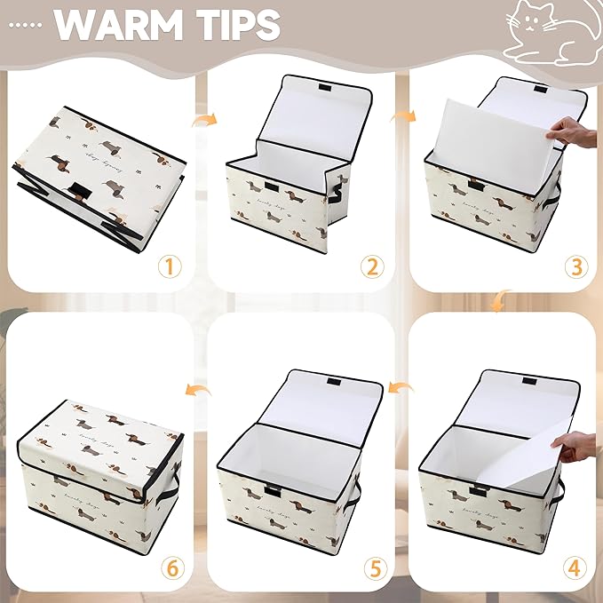 Stackable Clothes Storage Bins with Lids,Closet Organizers Fabric Cat Printing Box for Home and Office,Blanket Clothes Organizers,Under Bed Storage Containers 3 Pack.