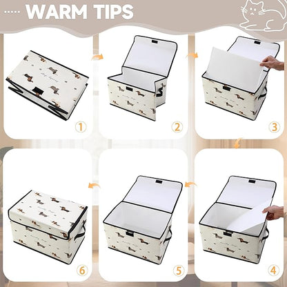 Stackable Clothes Storage Bins with Lids,Closet Organizers Fabric Cat Printing Box for Home and Office,Blanket Clothes Organizers,Under Bed Storage Containers 3 Pack.