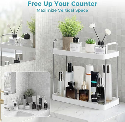 Vtopmart 2-Tier Bathroom Countertop Organizer, Vanity Dresser Counter Tray Shelf for Skincare, Perfume, Makeup, Silver