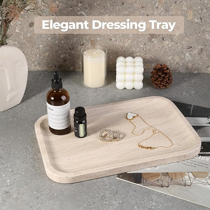 Karibiber Marble Vanity Tray, Bathroom Tray Countertop, Decorative Dresser Organizer, Perfume, Jewelry Holder, Beige Stone Serving for Kitchen Sink Storage(MOCA Cream)