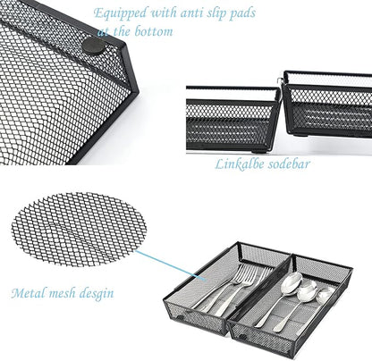 Silverware Organizer ，Mesh Cutlery silverware Tray for Drawer，Tool tray organizer,Utensil Flatware Tableware Organizer for Kitchen,Office,with Non-slip,Fits Standard Drawer,(6x12 IN) 4PSC,Black