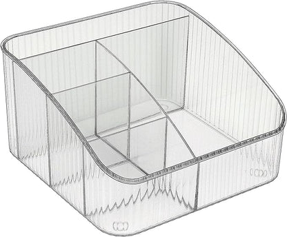 JessLab Makeup Organizer, PET Skincare Organizer with 5-Compartment Cosmetic Storage Makeup Organizer for Desk Wardrobe Bathroom Vanity Countertop, Transparent