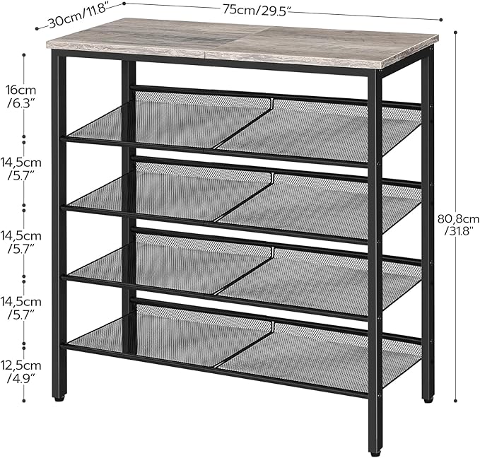 HOOBRO Shoe Rack for Entryway, 5-Tier Shoe Organizer with Adjustable Mesh Shelves, 16-20 Pairs of Shoes, Spacious Floor Mount, Metal, Industrial, Shoe Shelf for Closet, Greige BG12XJ01