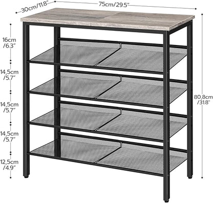 HOOBRO Shoe Rack for Entryway, 5-Tier Shoe Organizer with Adjustable Mesh Shelves, 16-20 Pairs of Shoes, Spacious Floor Mount, Metal, Industrial, Shoe Shelf for Closet, Greige BG12XJ01