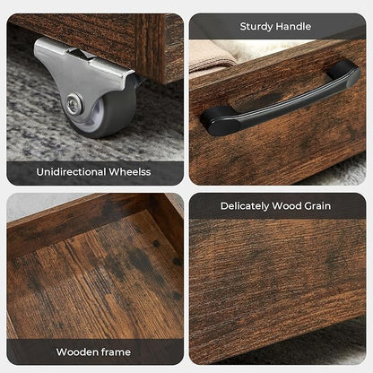 TIOPGHAD Under Bed Storage with Wheels, 2-Pack Under Bed Shoe Storage Organizer Drawer, Composite Wood Particleboard Organizer for Shoes Clothes Containers in Bedroom for Clothes,Shoes(Brown)