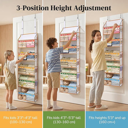 5 Tiers Adjustable Weekly Over Door Organizer with 10 Mesh Side Pockets, 44 lbs Weight Capacity Hanging Storage Organizer with Clear Window Kids Toys, Shoes, Diapers, Colorful