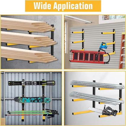 3-Level Collapsible Lumber Metal Storage Rack, Wall-Mounted Wood Organizer for Indoor and Outdoor Use, 2 Pack