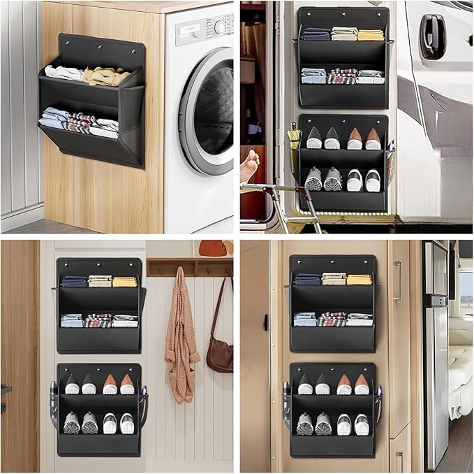 Rv Shoe Storage 2Pcs Behind the Door Shoe Hanger with Adhesive Hook Hanging Shoes Rack with Large Pockets ＆ Mesh Side Pockets Space Saving Fabric Organizer Door Hanger