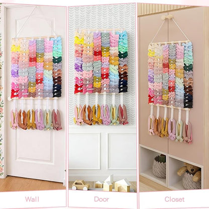 OAOLEER Hair Bow Holder Organizer for Girls Hair Bows,Hair Accessories Headband Organizer Bow Storage Hanger for Baby Girls Wall Hanging Decor for Toddler Girls (White B)