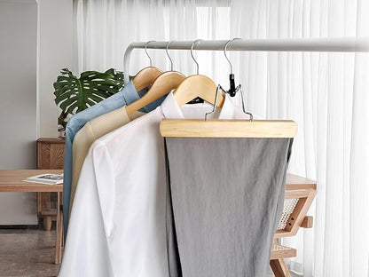 Richards Wooden Pants Hangers - Wood Skirt Hangers - 6 Pack - for Men Shorts and Pants and Women Dress Clothes - Non Slip Slim Closet Space Saving