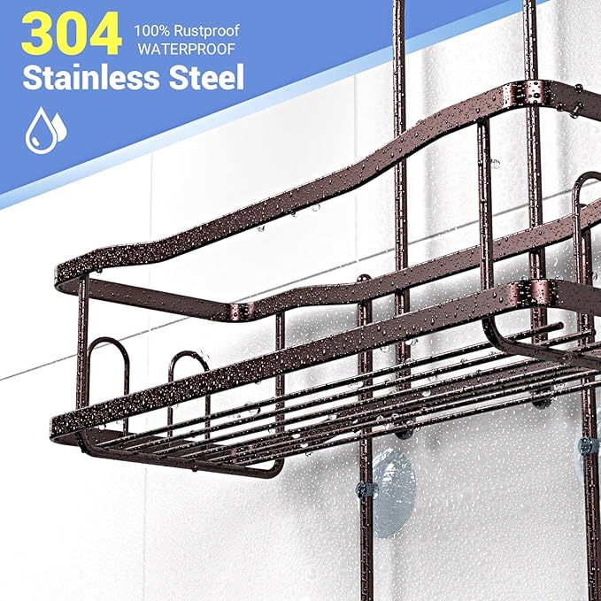 Aitatty Hanging Shower Caddy Bathroom Organizer: Rustproof Shower Shelf Racks Over Shower Head - No Drilling Inside Bath Shower Rack Shelves Over Showerhead for Shampoo with Soap Holder Bronze