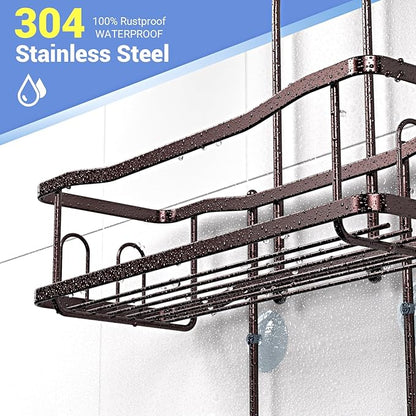 Aitatty Hanging Shower Caddy Bathroom Organizer: Rustproof Shower Shelf Racks Over Shower Head - No Drilling Inside Bath Shower Rack Shelves Over Showerhead for Shampoo with Soap Holder Bronze