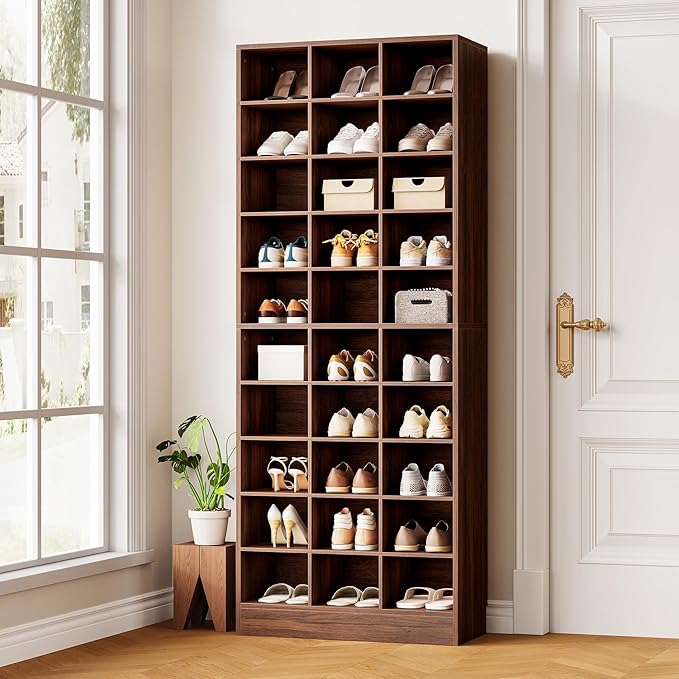 LITTLE TREE 70.9" Tall Shoe Rack, 10-Tier Freestanding Shelf, Max. Store 30 Pairs, Shoe Cabinet Organizer for Living Room, Entryway, Cloakroom, Brown