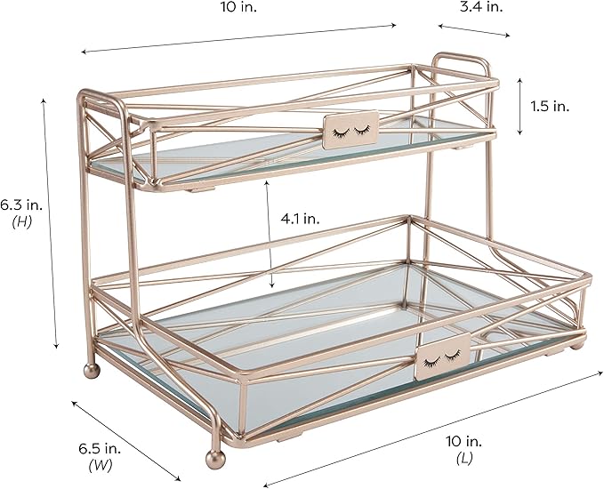 Home Details Mirrored, Perfect for Perfumes, Jewelry, Makeup, Cosmetic Organizer, Stylish Decor in Rose Gold 2 Tier Vanity Tower