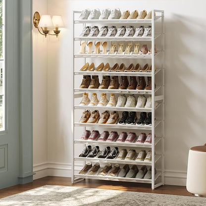Nunsino Shoe Rack,10 Tier Metal Shoe Organizer,Max Holds 50 Pairs,Heavy Duty Shoes Shelf for Garage, Entryway, Closet,White