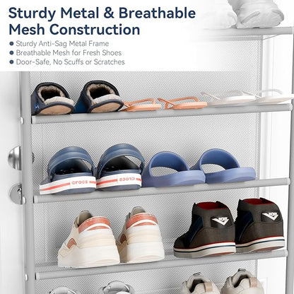 Whitmor 36 Pair Over The Door Shoe Organizer, 12 Tier Hanging Shoe Organizer, Heavy Duty Metal & Mesh Shoe Holder, Hanging Shoe Rack for Closet Organizer & Storage, 74"L x 21.7"W x 7.5"H, Grey