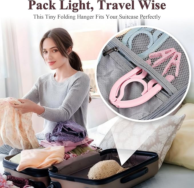SANLIKE 12 Pcs Travel Hangers with 24 Pcs Clips Folding Travel Hangers Non Slip Plastic Clothes Hangers Collapsible Portable Coat Hanger Drying Rack for Suitcase Flying Camping Hotel(12 Packs)