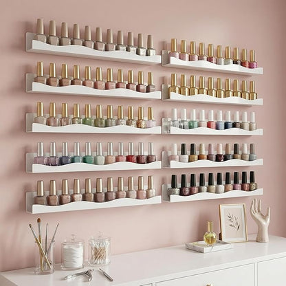 YMVV 15" Nail Polish Racks Wall Mounted Shelf,6 Pack White Acrylic Nail Polish Organizer Nail Supplies for Nail Techs,Great Display for Salons Retailers