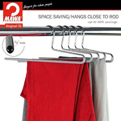 Mawa by Reston Lloyd Non-Slip Space Saving Clothes Hanger with Single Rod for Pants, Style KH/1, Set of 30, Silver