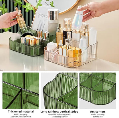 DASITON Large Capacity Makeup Brush Holder,8 Slot Makeup Brush Cup,Vintage striped Make Up Brush Holder,for Vanity Decor,Bathroom Countertops,Desk Storage Container,Cosmetic Display cases(Green-XL)