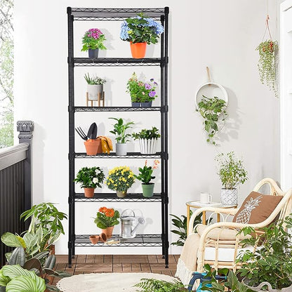6-Tier Wire Shelving Unit Detachable Storage Shelves with 8 Adjustable Feet 59" H x 23" x 13" Kitchen Storage Rack Adjustable Metal Shelf for Pantry Closet, 900LB Capacity, Black