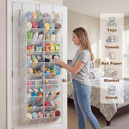 UVIAHOMI 20-30 Pairs Over the Door Shoe Organizer, Breathable Pocket Hanging Shoe Storage for Closet, 10-Tier Door Shoes Rack, Handing Shoes Holder Fit All the Family's Sneakers, Boots, Heels, White