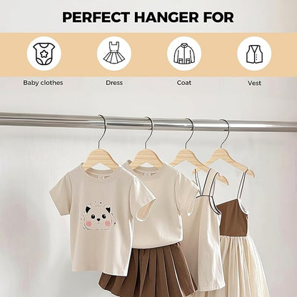 Quality 12” Kids Wooden Hangers – 100-Pack Ultra Slim 0.31'' Plywood Design with Swivel Hook – Space Saving Natural Wood Hangers for Baby & Toddler Clothes (Natural, 100 Pack)