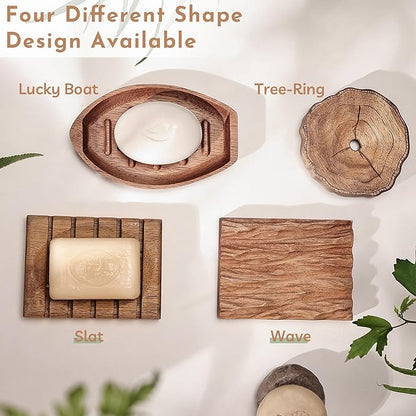 Acacia Wooden Soap Dish with Self Draining, Funny and Modern Multi Shape Design, Soap Holder for Sink Countertop, Shower & Bathroom Soap Tray。 (Boat-5.9"x3.74"x0.86")