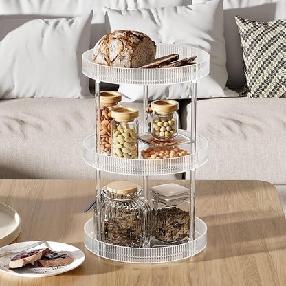 3-Tier Lazy Susan Bathroom Countertop Organizer, 360° Clear Rotating Storage Tray, Cosmetics and Perfume Organizer, Spinning Storage Tray Vanity Organizer Shelf for Bathroom Cabinet, Kitchen(Medium)