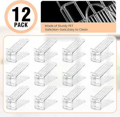 TOPNEW Shoe Slots Organizer for Closet 12 Pack Adjustable Level Shoe Stacker Holder Organization Double Layer Storage Space Saving Shoe Rack Organizer for Closet (Transparent)
