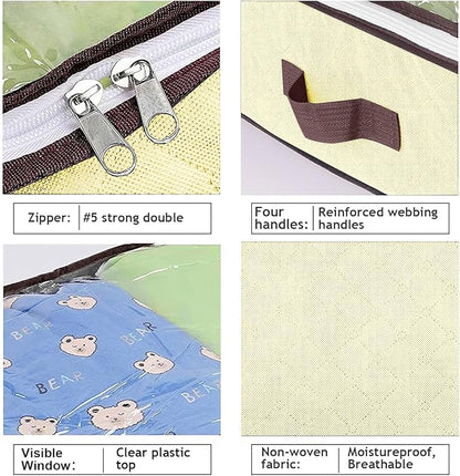 90L Under Bed Storage Containers, Closet Organizers and Storage Bins, Foldable Underbed Storages Bags for Blankets, Towels, Comforter, Sweaters, Pillows, Linen Sheets, Wrapping Paper, 4 Pack Beige