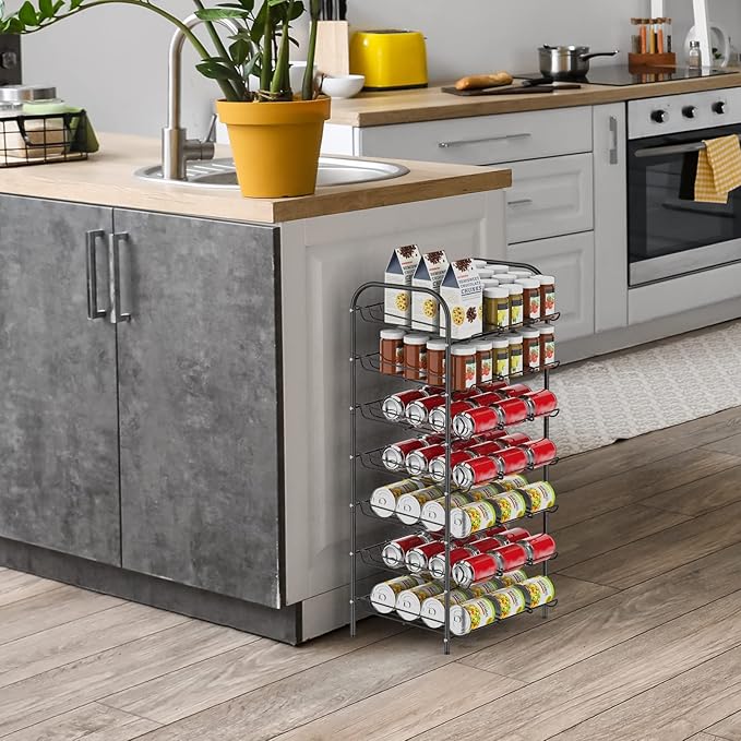 DOMYDEVM Can Rack Organizer, 7-Tier Can Storage Organizer, Black Beverage Soda Holder Holds up to 84 Can, Can Drink Storage Organizer for Pantry Kitchen