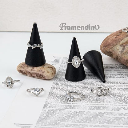 Framendino, 30 Pack Black Wood Cone Ring Holder Single Jewelry Display Stand Wedding Showcase for Organizer