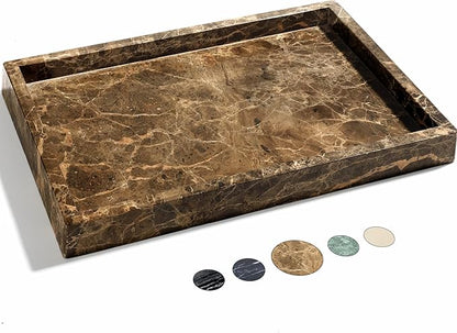 YMXYJM Real Natural Marble Tray for Bathroom, Genuine Marble Stone Vanity Tray, Luxury Storage Trays for Kitchen, Vanity, Home Decor, Dresser, Non-Resin/Non-Ceramic, 12"x 8"x 1.2", Dark Brown