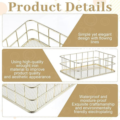 Gold Wire Basket, 6.8x4.8 Inch Gold Small Metal Basket, Versatile Mesh Storage Bin for Home Organization | Decorative Gold Shelf Basket for Home, Desk & Cosmetic Stationery