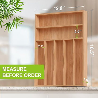 Unibambou Bamboo Utensil Drawer Organizer, Silverware Tray Organizer, Kitchen Drawer Organizer for Flatware Cutlery, Silverware Tray for Drawer (Natural, Large 16.5x12 Inch)