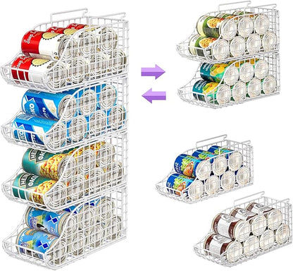 Can Storage Organizer Pantry, Stackable Kitchen Canned Food Holder With Handles, Can Organizer For Pantry Countertop Cabinet, Beverage Drink Pop Soda Can Dispenser Patent Pending (White, 4 Pack)