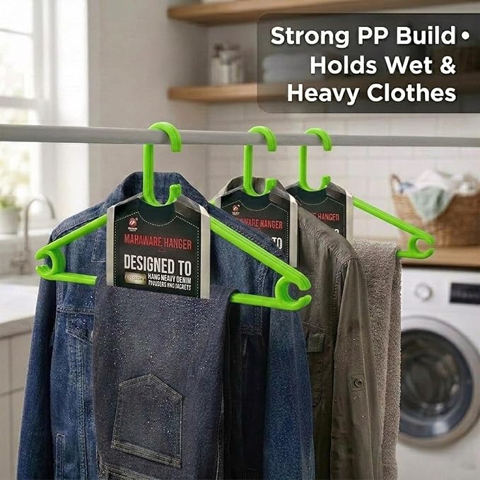 Sturdy Polypropylene Hanger, Pack of 12,Green l Cloth Hanger l Dress Hangers l Hanger for Clothes Hanging