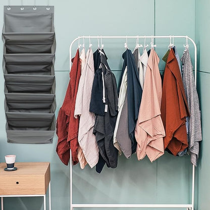 FRCOLOR Multi-layer Wall Hanging Storage Bag Gray Fabric Foldable over Door Organizer with 6 Large Pockets for Dormitory Shoe Sundries Storage