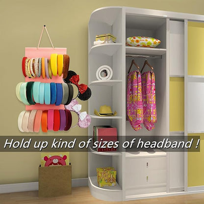 Hanging Headband Holder for Girls, Felt Headband Organizer Storage Holder - Pink
