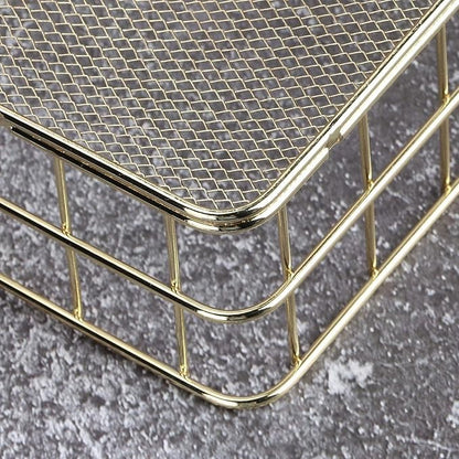 2Pcs Gold Basket Bathroom Organizer Storage Basket for Decor Desktop Exquisite Vanity Dresser Ornament Office Stationery Home(9.65 * 6.5 * 2.75inch)