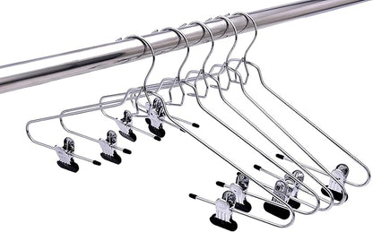 6 Quality Add-On Skirt Blouse Hanger Heavy-Duty Add-On Skirt Hangers with Clips, Multi Stackable Add on Hangers, Adjustable Wide Clip Pants Hanger, Chrome (Skirt Hanger - Wide Clips, 6)