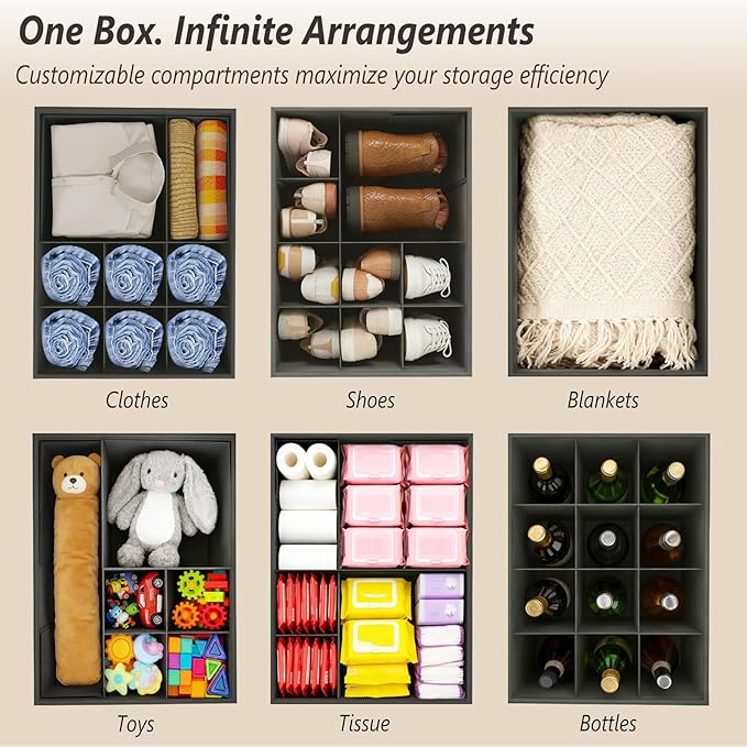 Storage Ottoman Shoe Organizer for Closet - Adjustable Dividers Storage Box for Shoes | Clothes | Toy | Blanket, Foldable Foot Stool Small Bench Shoe Cabinet for Living Room & Bedroom