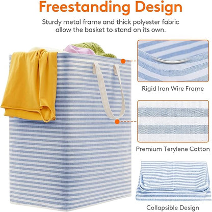 Lifewit 1 Pack Laundry Basket 100L Each, Collapsible Clothes Hamper with Reinforced Handles, Freestanding Waterproof Design for Bedroom and Laundry Room, Blue 100L Total