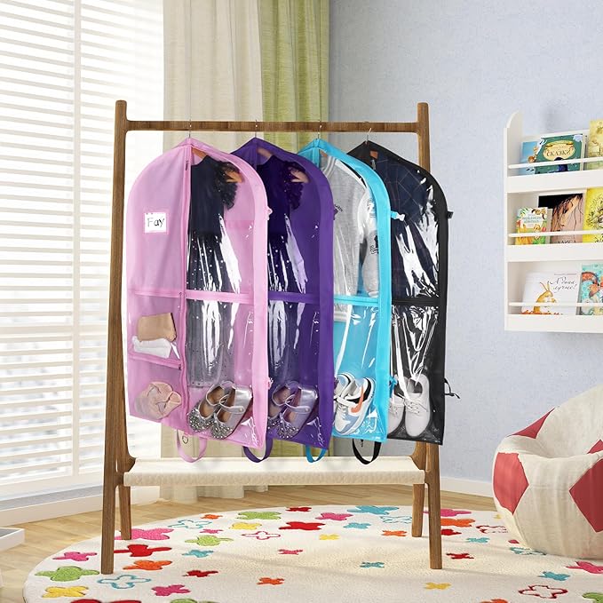 Zilink 40" Dance Garment Bags for Dancers Clear Garment Bags for Dance Costume with 5 Clear Zipper Pockets Stable Buckles and Carry Handles for Dance Competition Closet Storage, Set of 3