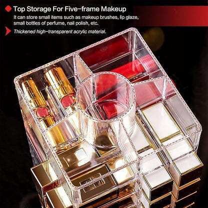 Acrylic Lipstick Tower Holder, 360 Degree Rotating Makeup Cosmetic Lipsticks Organizer with 53 Slots, Spinning Lipgloss Storage Display Stand Holder